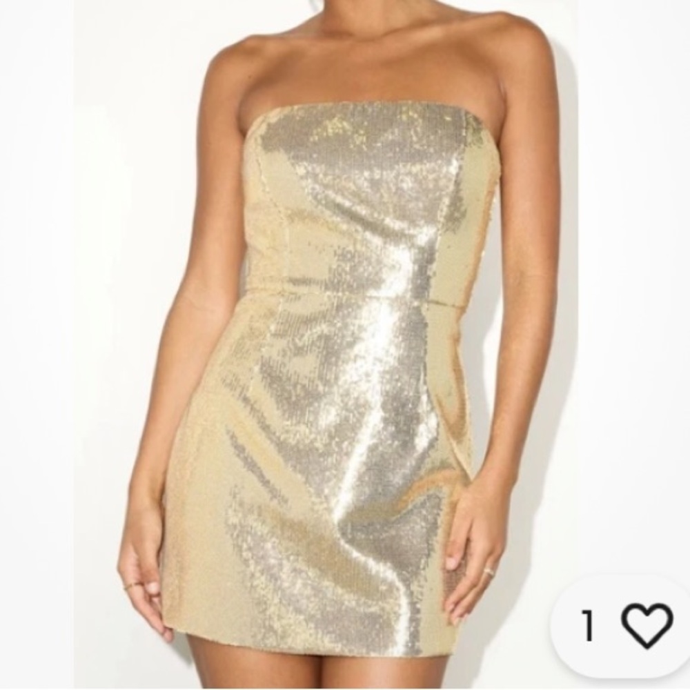 Lulu's Shimmering Gold Mettalic Bodycon Mini Dress XS Strappy Back MINT Lined